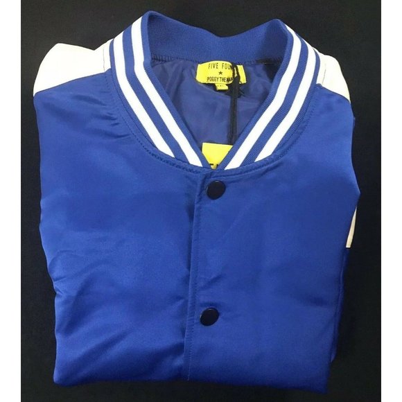NWT Mens Size XL Five Four Retro Matte Satin Button Front Varsity Bomber Jacket - Picture 4 of 4
